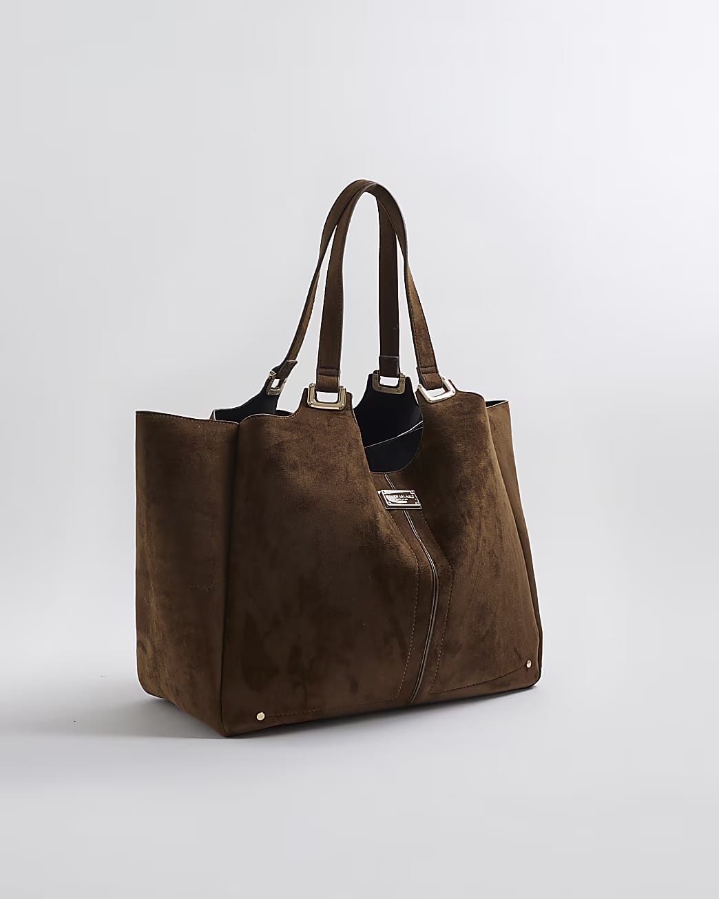 TSV River Island Brown Faux Suede Winged Shopper Bag