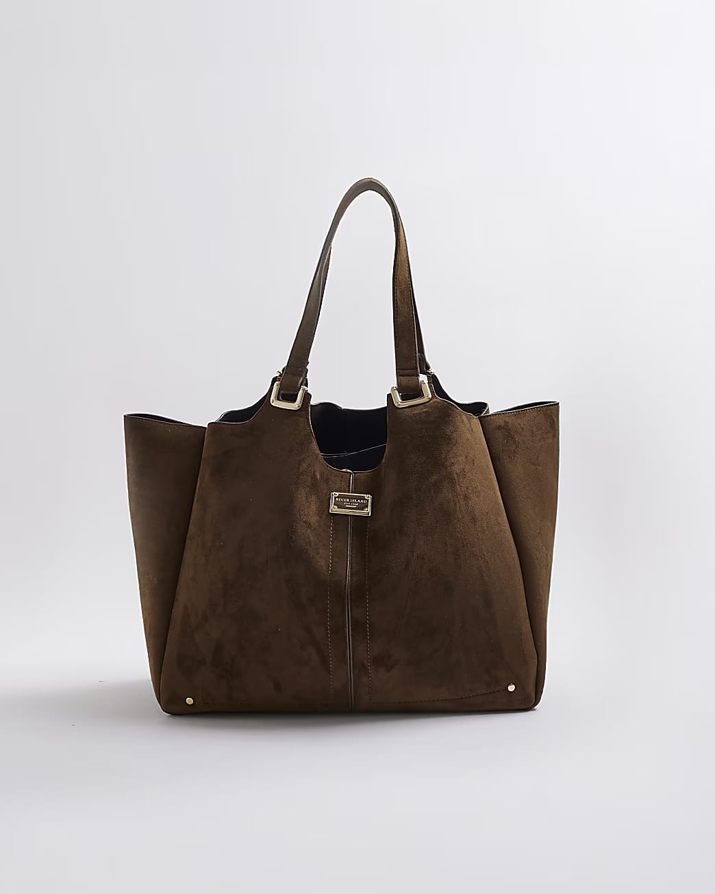 TSV River Island Brown Faux Suede Winged Shopper Bag