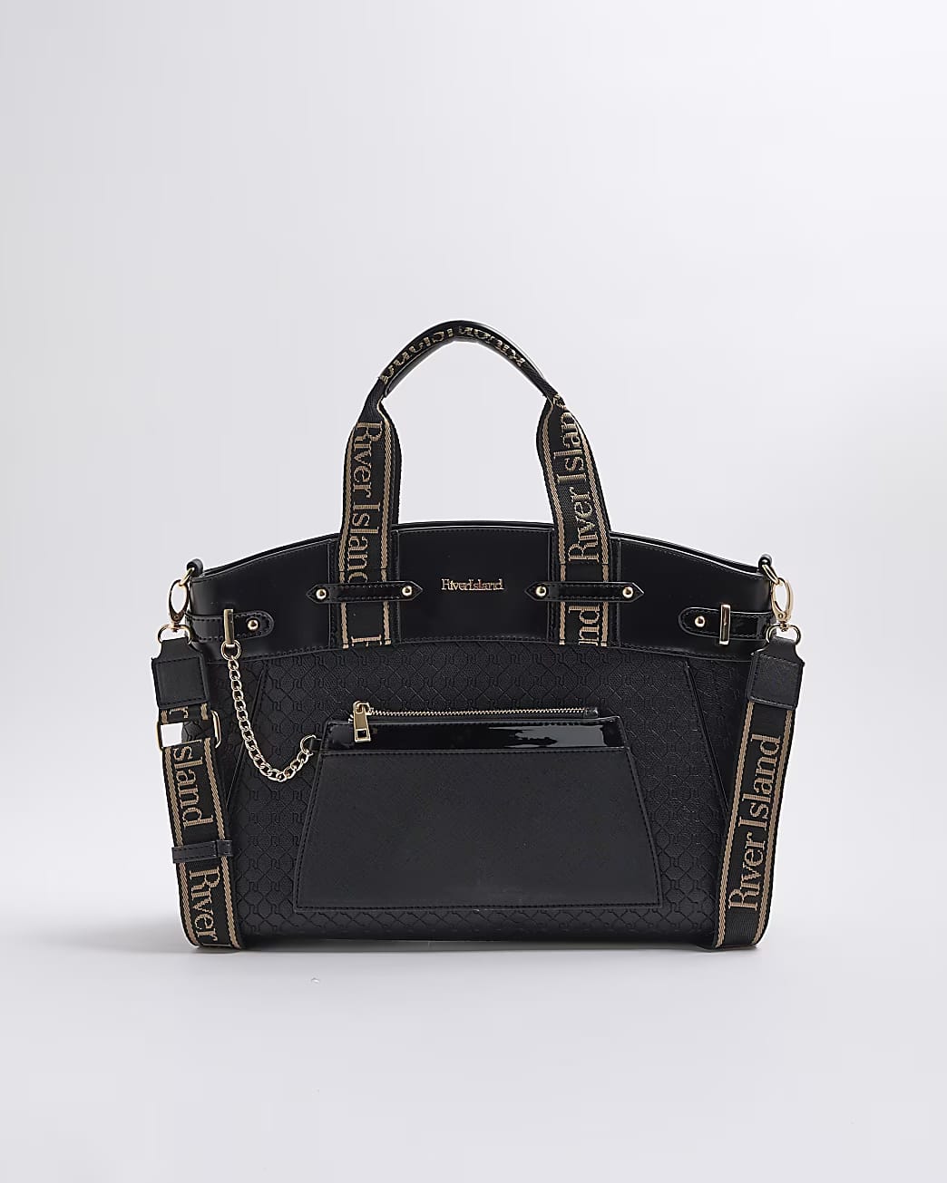 TSV River Island Black Panelled Webbing Handle Tote Bag