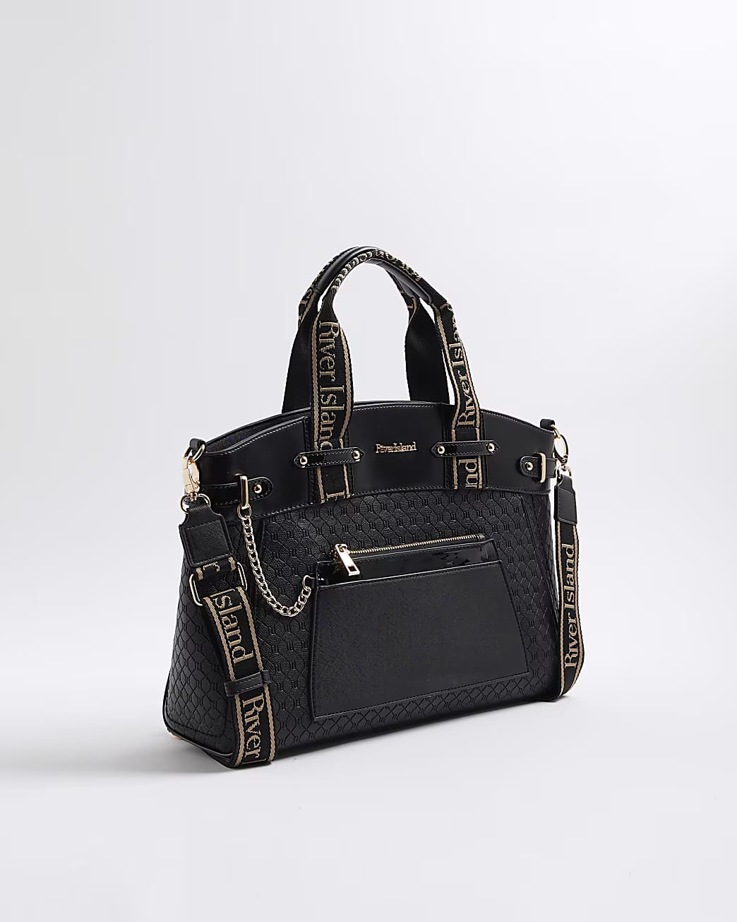TSV River Island Black Panelled Webbing Handle Tote Bag