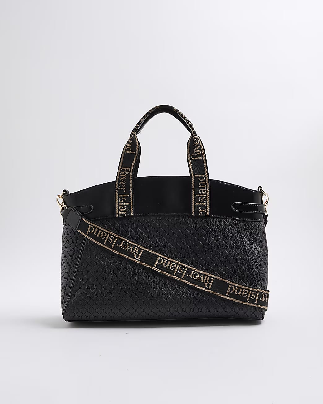 TSV River Island Black Panelled Webbing Handle Tote Bag