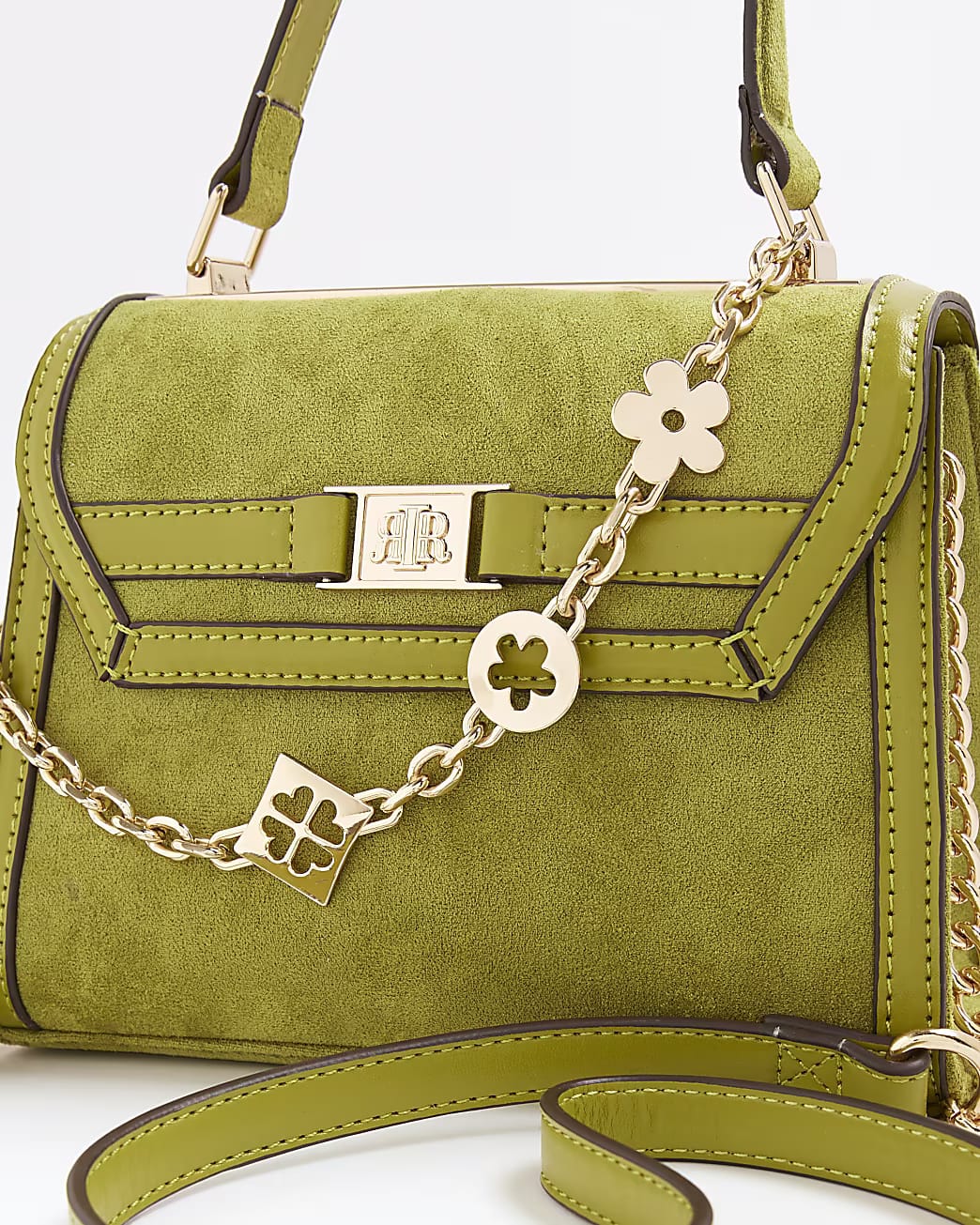 TSV River Island Green Faux Suede Mini Cross Body Bag
