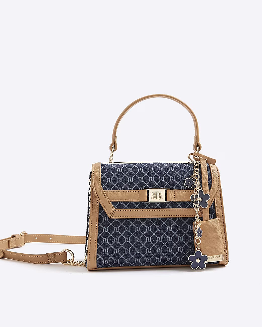 TSV River Island Blue Denim Monogram Mini Cross Body Bag