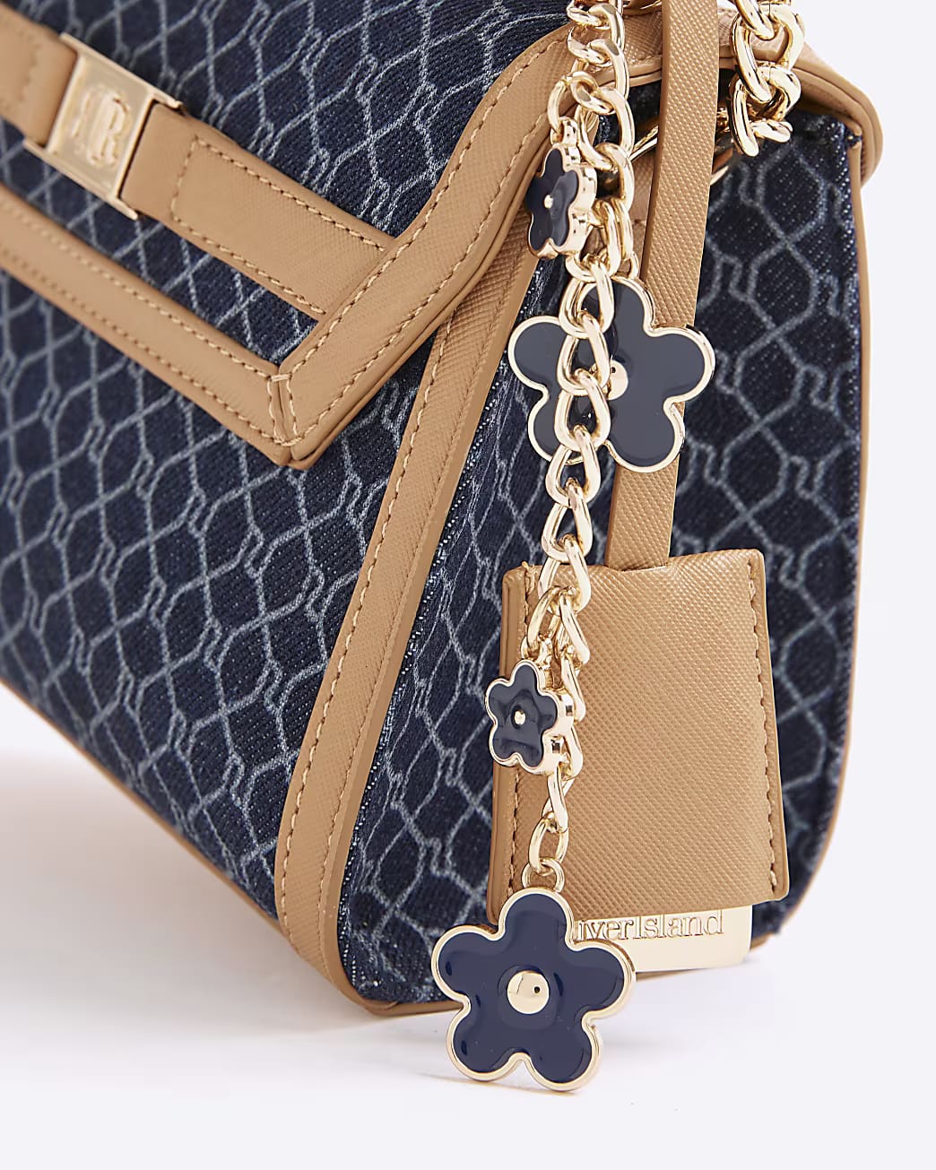 TSV River Island Blue Denim Monogram Mini Cross Body Bag