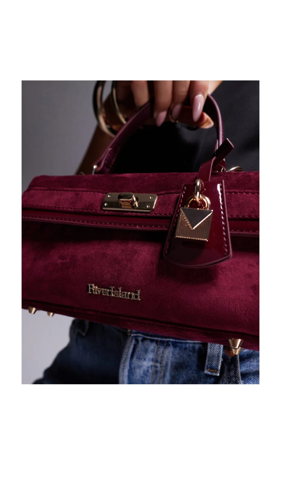 TSV Burgundy Lock Front Mini Tote Bag from River Island.