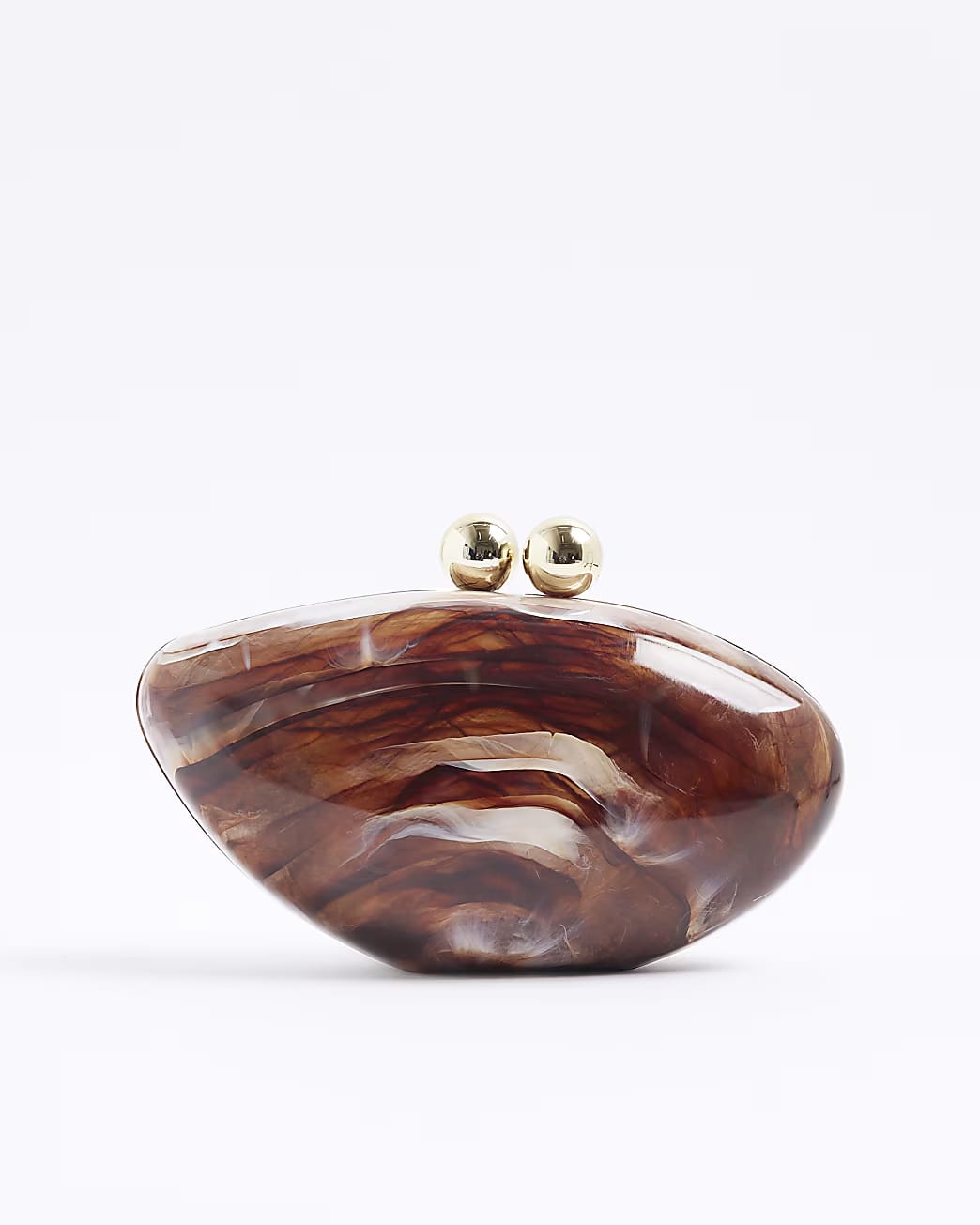 TSV River Island Brown Marble Pebble Box Clutch Bag