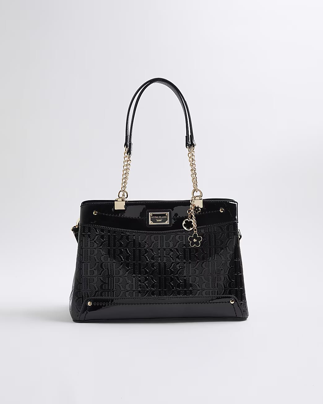 TSV River Island Black Chain Handle Embossed Tote Bag