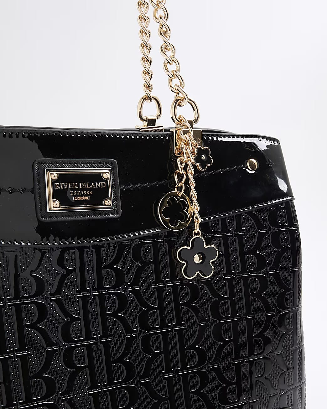 TSV River Island Black Chain Handle Embossed Tote Bag