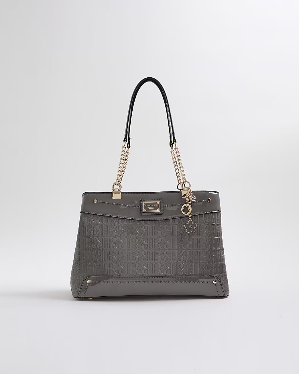 TSV River Island Grey Chain Handle Embossed Tote Bag