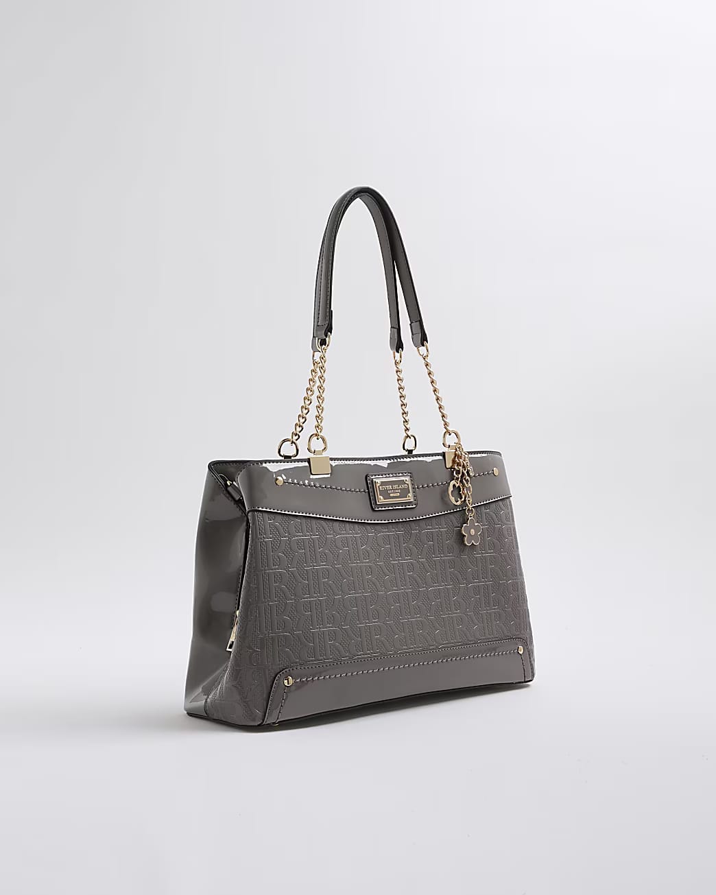 TSV River Island Grey Chain Handle Embossed Tote Bag