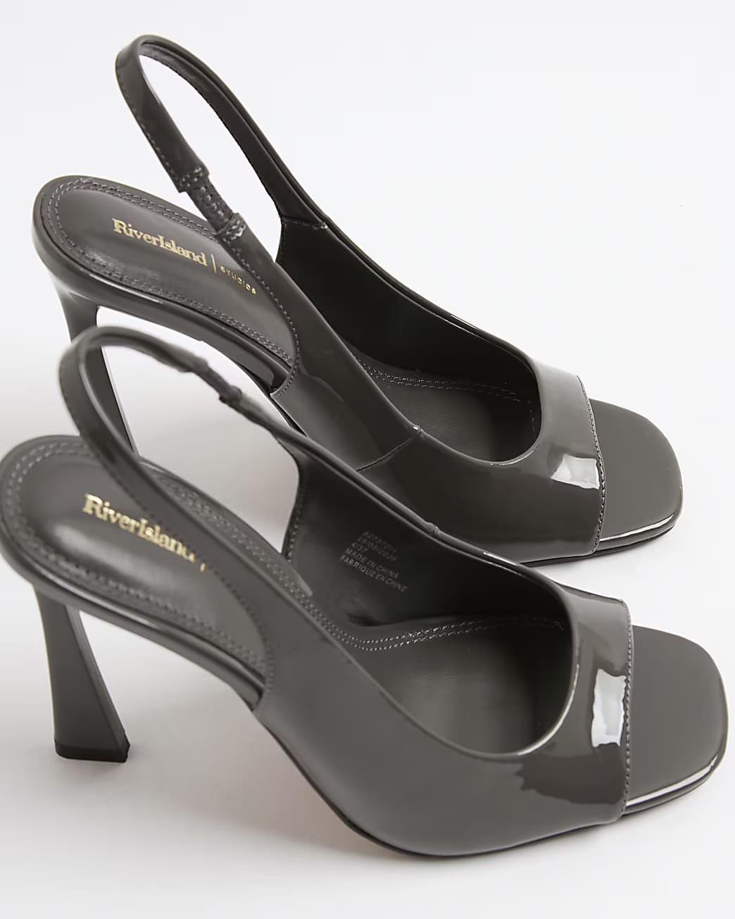 TSV River Island Grey Slingback Peep Toe Heeled Shoe