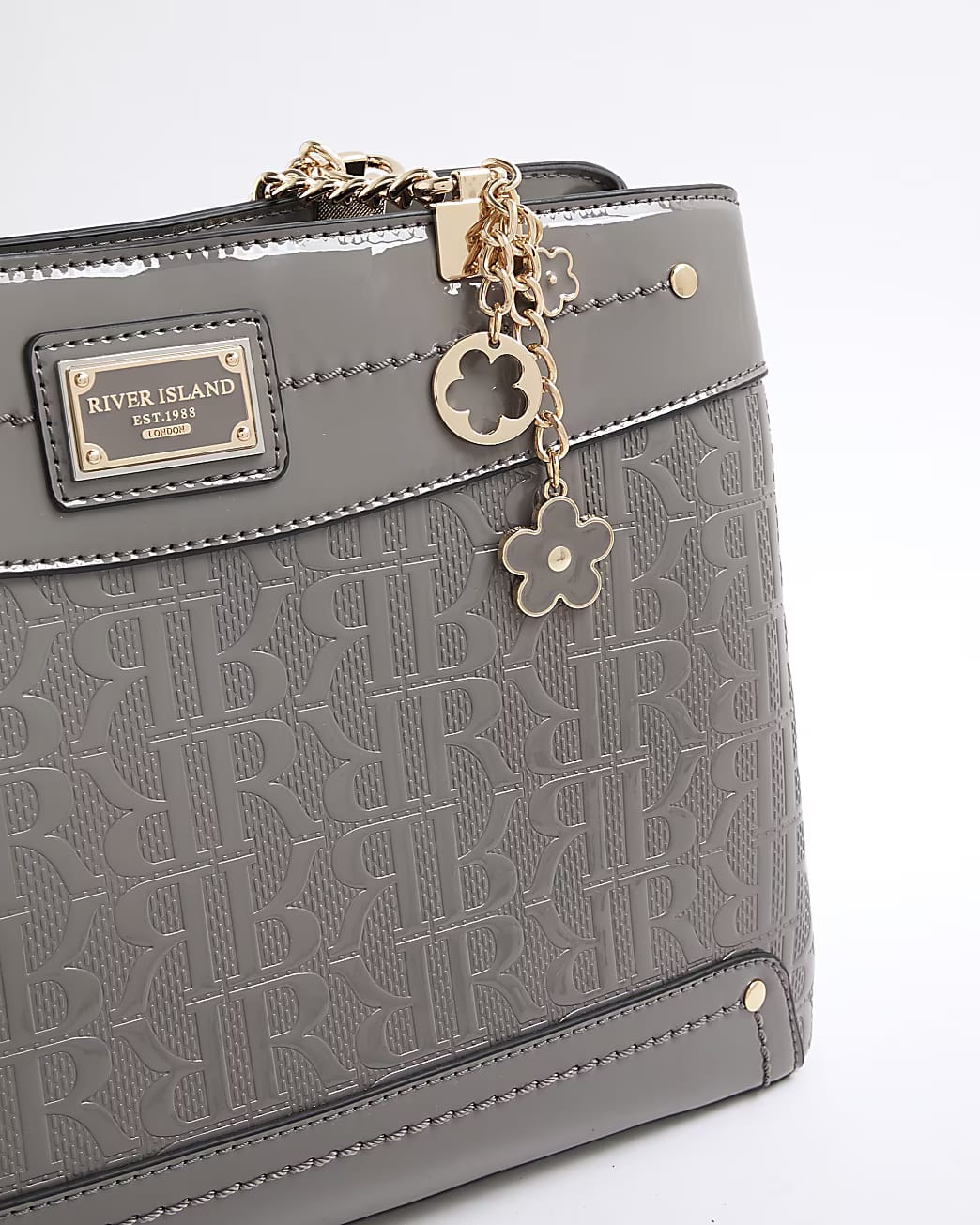 TSV River Island Grey Chain Handle Embossed Tote Bag