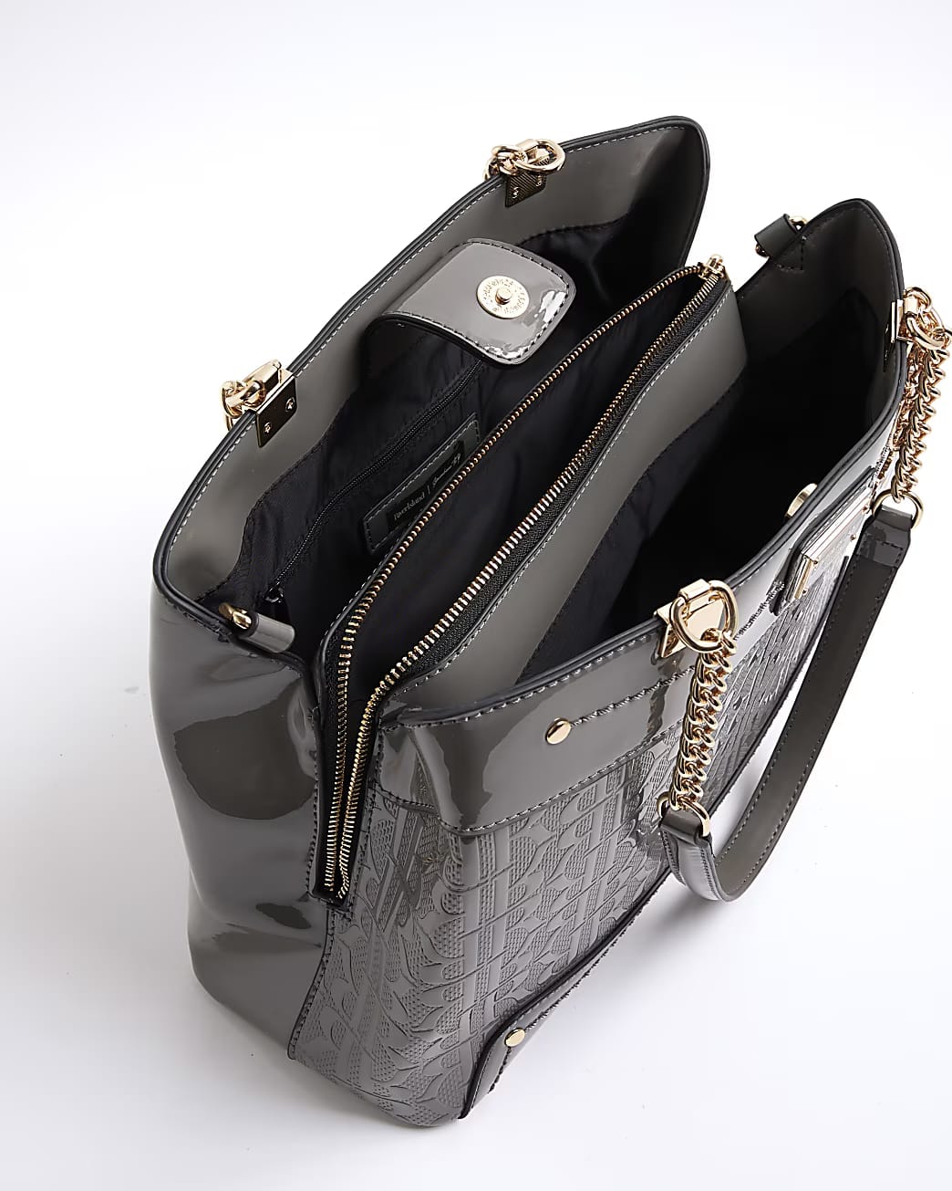 TSV River Island Grey Chain Handle Embossed Tote Bag