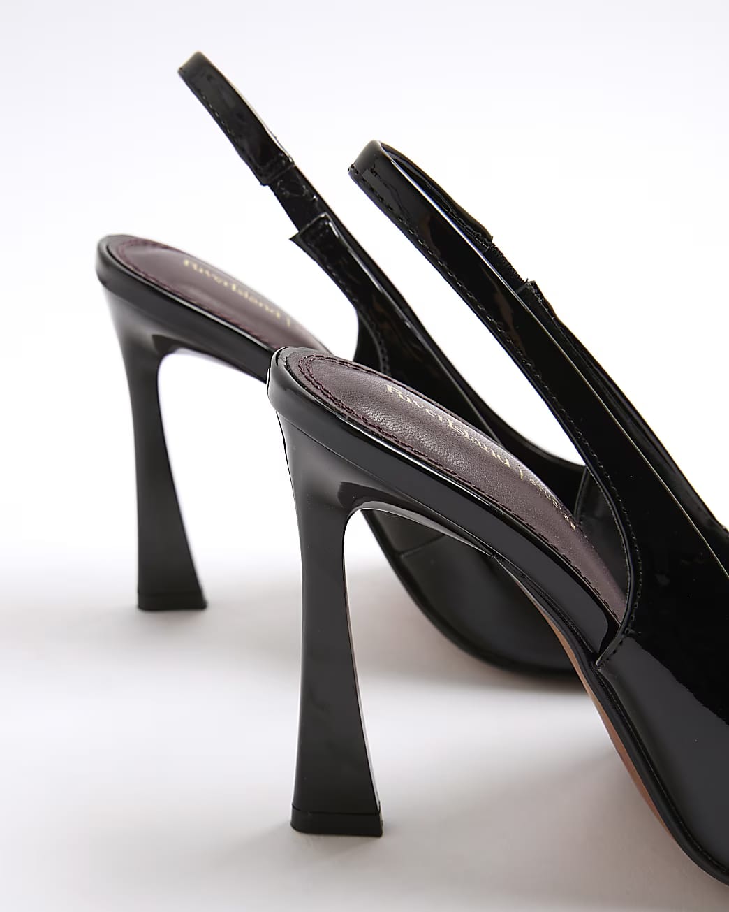 TSV River Island Black Slingback Peep Toe Heeled  Shoe