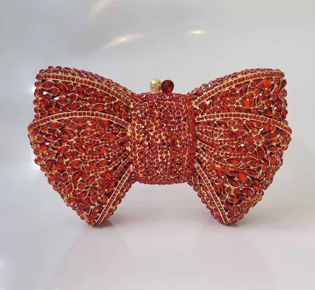 SVE RHINESTONED BOW CLASSY DIAMOND CLUTCH WEDDINGS-EVENINGS PURSE.