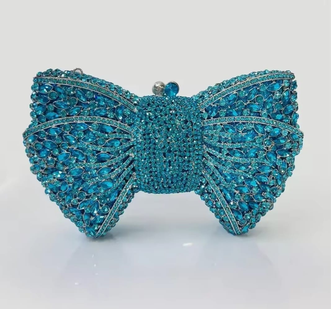 SVE RHINESTONED BOW CLASSY DIAMOND CLUTCH WEDDINGS-EVENINGS PURSE.